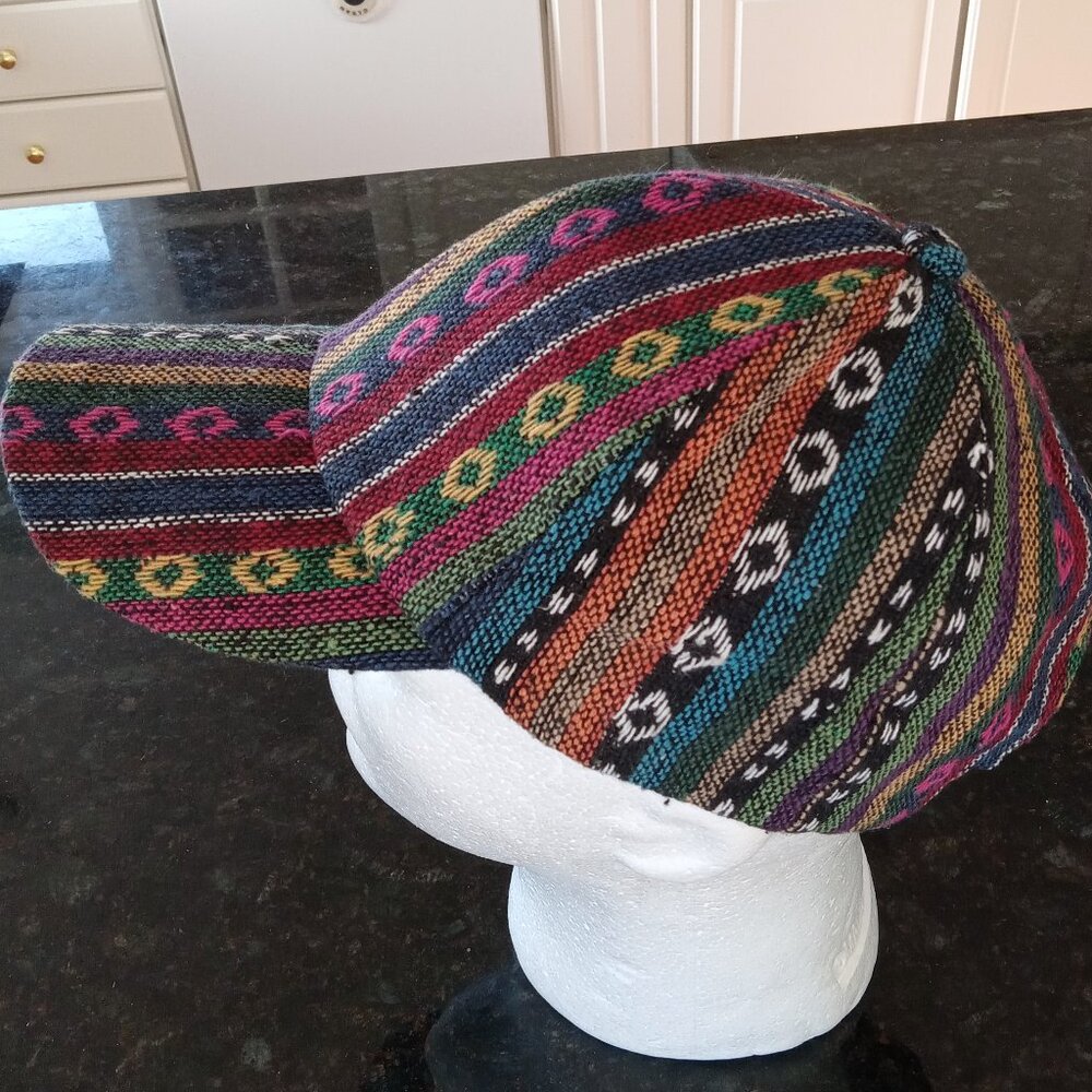 Textured Multicolor Tapestry Baseball Cap with Adjustable Leatherette Strap